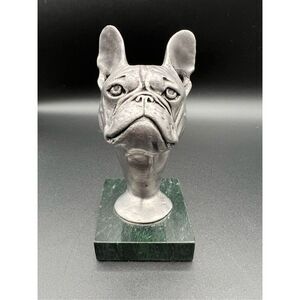 Rare Vintage Heavy Solid Pewter French Bulldog Bust Sculpture Figurine